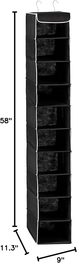 ZOBER Hanging Closet Organizer, 10-Shelf - Hanging Storage Organizer Shelves for Clothes, Towels, Toys - College Dorm Room, Nursery, & Home Closet