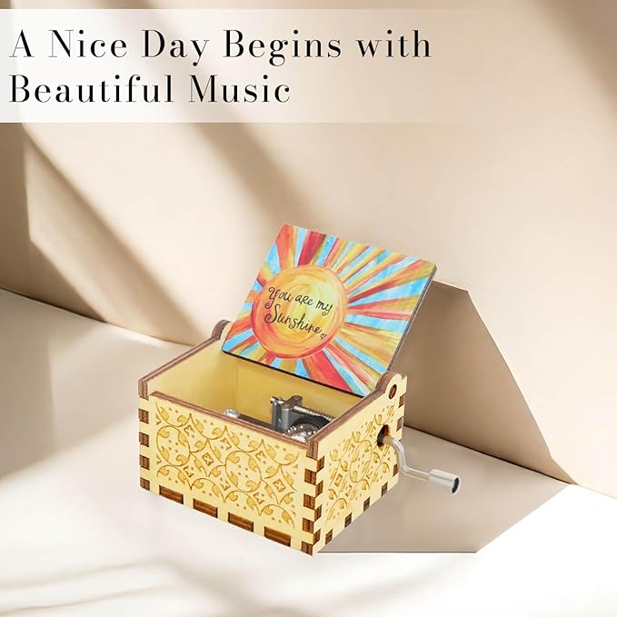 You are My Sunshine Music Box, for Mom Wife Mother Girlfriend, Hand Crank Vintage Wood Engraved Musical Boxes for Birthday Christmas Mothers Day Anniversary Valentine's Day