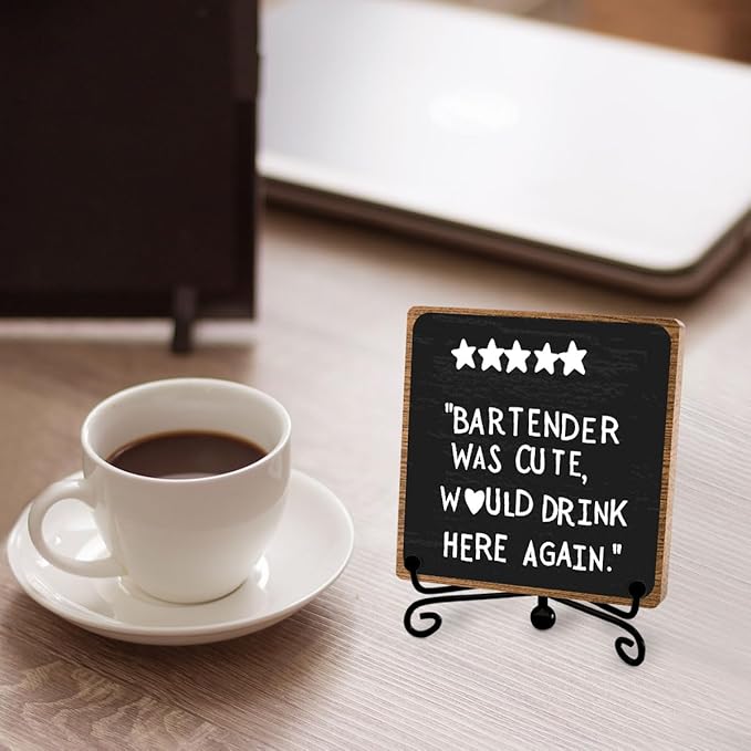 Funny Home Bar Plaque, Wooden with Stand, Bar Table Decorations, Desk Shelf Decor Supplies