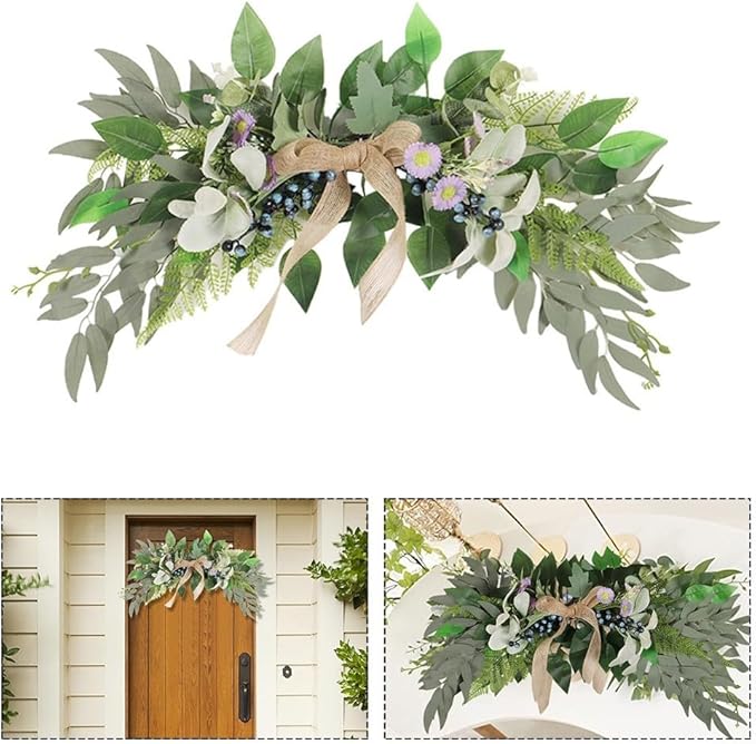 21 7 Inch Artificial Eucalyptus and Daisy Swag, Great for Event and Home Decor, Effortless Style for Any Setting