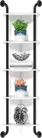 Tinpin Corner Shelf 5-Tier Wall Shelves, Floating Corner Shelves, Wall Mounted Shelves for Thanksgiving Day Bedroom Decor, Bathroom and Living Room Decor (White)
