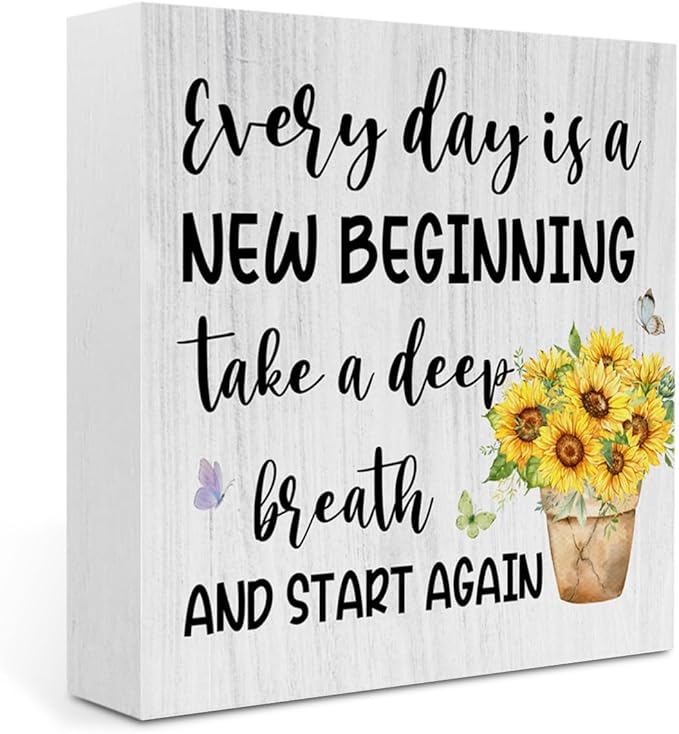 Sunflower Decorations Sunflower Desk Accessories Motivational Desk Decor Summer Decorations Wooden Box Sign for Home Office Farmhouse Table Shelf