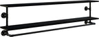 Black Clothes Rack 60in, 2-Tier Wall Mounted Garment Rack with Real Wood Shelf, Heavy Duty Hanging Clothes Rack, Multi-Purpose Hanging Rod, Space-Saving Closet Storage