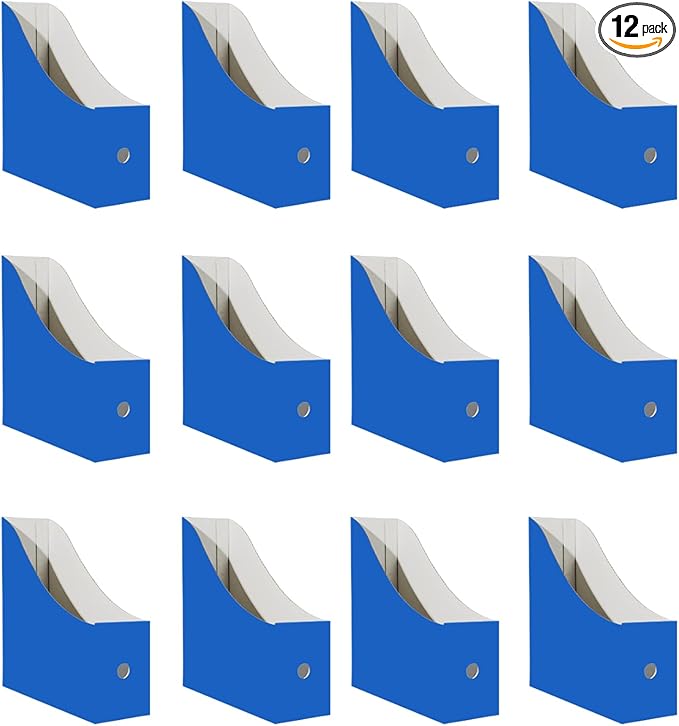Limitliho 12 Pack Blue Cardboard Magazine Holder for Desk, Book Bins for Classroom Library,Office,Home, 10.6" H x 10.2" L x 3.5" W in Magazine File Holder
