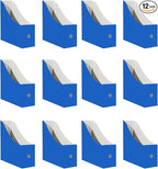 Limitliho 12 Pack Blue Cardboard Magazine Holder for Desk, Book Bins for Classroom Library,Office,Home, 10.6" H x 10.2" L x 3.5" W in Magazine File Holder