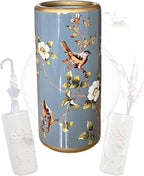 Decorative Ceramic Umbrella Stand - Porcelain Umbrella Holder Chinese Flower and Bird Print Vintage Floor Standing Vase Multi-Functional Cane Storage