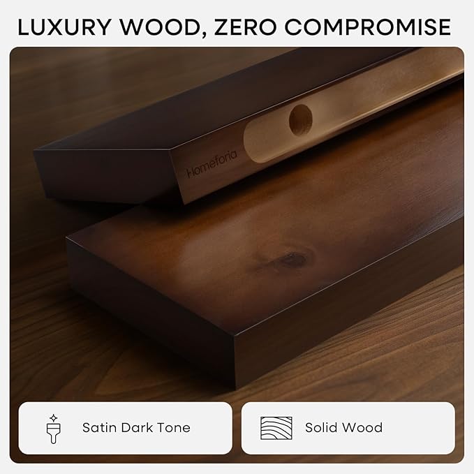 Homeforia Walnut 20 inch Floating Shelf, High End Solid Real Wood 20inch Floating Shelves for Wall Mounted, Dark Brown 20 inches Long Floating Shelves, Heavy Duty Bracket, 20 X 6.5 X 1.75 in, Set of 3