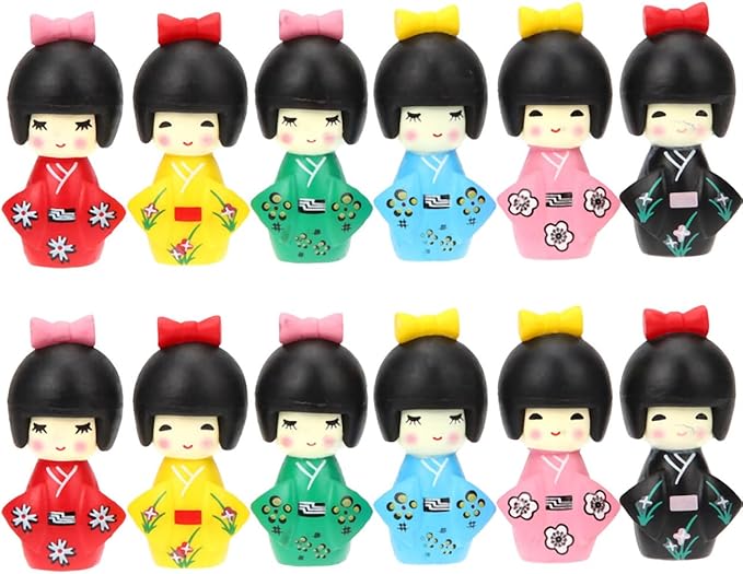 HOMSFOU 12Pcs Japanese Kimono Girl Doll Set Traditional Collectible Dolls Handcrafted Miniature Statues for Home Decoration Desk Display