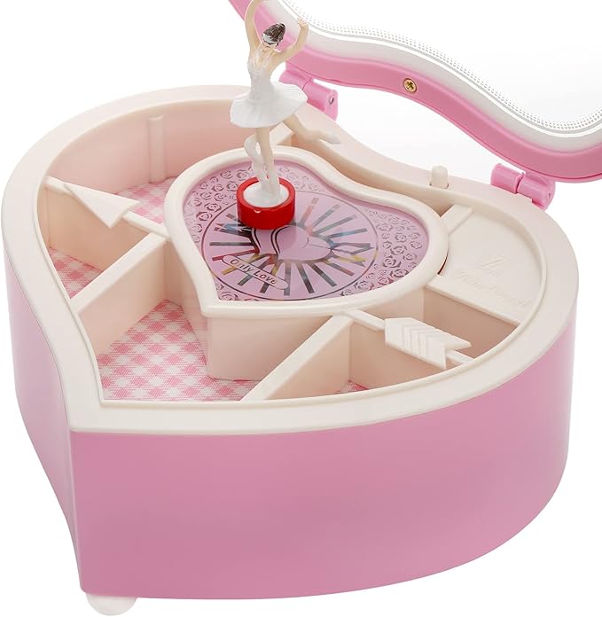 yarlung Ballerina Music Box for Valentine's Day Gift, Pink Heart Rotating Dancing Girl Gift Box for Jewelry, Trinket, Mother's Day Birthday