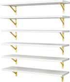 YGEOMER White Floating Shelves for Wall, Farmhouse 23.6 Inch Wall Shelves for Bedroom, Bathroom Storage, Living Room and Kitchen Decor (Set of 6 White)