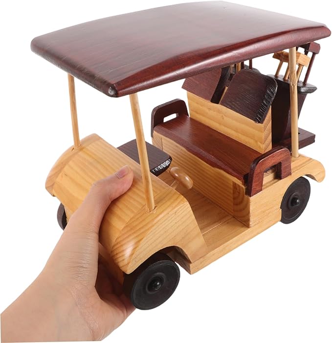 INOOMP Vintage Wooden Car Sculpture Retro Desk Display Model Antique Vehicle Figurine with Natural Finish for Home Decor and Collectors