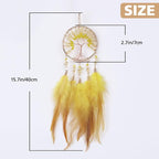 Pretty Jolly Small Tree of Life Crystal Stone Dream Catchers Yellow Feathers Mini Dreamcatchers for Cars Rear View Mirror Hanging Decoration Good Luck Travel Charm Bedroom Ornaments for Women Girls