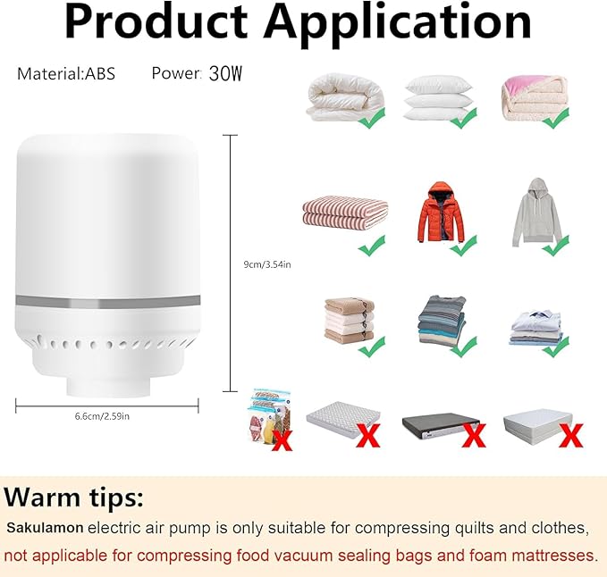Electric Vacuum Pump for Bags - Portable, Fits Most Vacuum Seal Bags (Storage Bag Not Included)