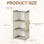 Leinuosen 4 Pack 3 Tier Hanging Closet Organizer Foldable 3 Shelf Closet Hanging Shelves with Side Pockets and Sturdy Hooks for Wardrobe Rv Nursery Small Closets Natural Beige