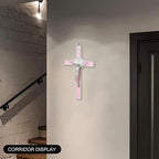 VINETEN Crucifix - Saint Benedict Crucifix Wall Cross Give Blessing and The Spiritual Sacred Pink Enamel Wall Cruciifx for Girl 5 Inch