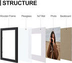 Vittanly 8x10 Picture Frames Set of 9, Shatter Resistant Plexiglass, Display 5x7 Pictures with Mat or 8x10 without Mat, Photo Frames for Wall or Tabletop, Engineered Wood, Black