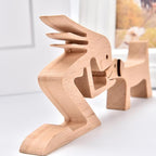 ISHINE Wood Decor Wooden Statue Man and Dog Figurine Handmade Carved Creative Home Office Gift for Men Women Accents Decoration Natural ECO Friendly 7x3 inches (C-Woman Kisses Dog)