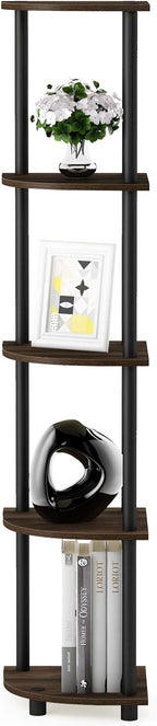 Furinno TURN-N-TUBE Corner Shelf, 5-Tier Corner Bookshelf, Open Storage Shelves, for Organization and Storage, Living Room, Home Office, Garage, Bedroom, Columbia Walnut