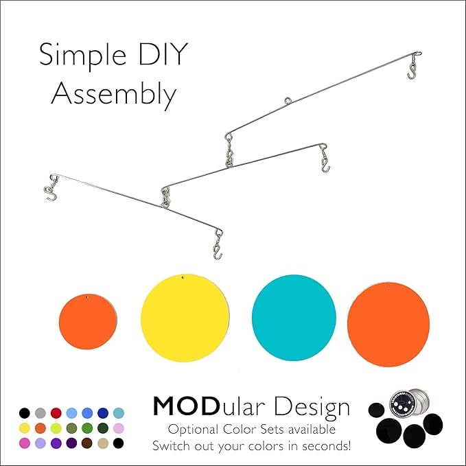 Atomic Mobiles The Palm Springs Hanging Art Mobiles - Mid Century Modern Kinetic Art - Home Decor - Work from Home Decorations - 5 Sizes (20" h x 34" w)
