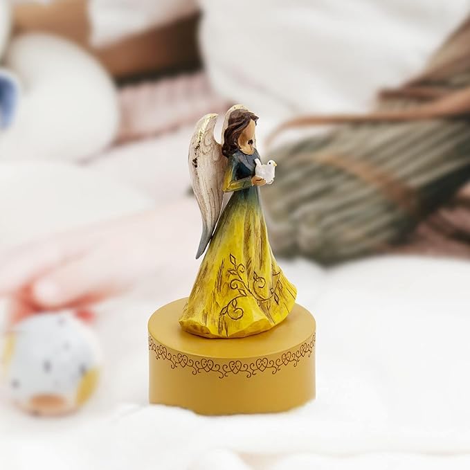 Music Box, Guardian Angel Musical Box Figurine Holding Heart, Sculpted Hand-Painted Music Boxes Figures Wind Up Angel Musical Boxes for Women Girls in Christmas Birthday Anniversary