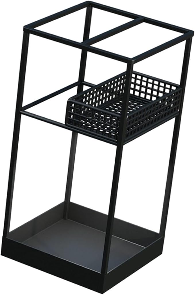 Umbrella Holder Iron Stand Rack Storage Bin Freestanding Organizer with Hollow Out Design Promotes Suitable for Home Office Corridor Apartment, Black
