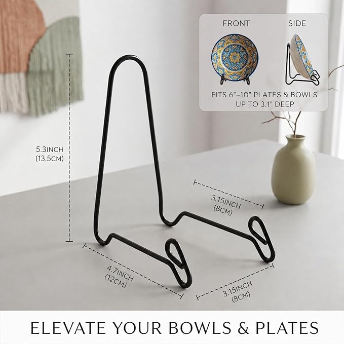 Artliving (4 Pack Black Display Stand Easel Iron Bowl Stands for Display Medium Deep Bowls, Platters and Deep Dishes