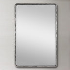 ANDY STAR Hand-Forged Silver Bathroom Mirror for Wall, 24x36 Inch Vintage Solid Steel Metal Frame Bathroom Vanity Mirror, Antique Rounded Rectangle Wall Mirror, Hangs Horizontally or Vertically