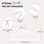 HOUSE DAY Premium Velvet Hangers 50 Pack, Non-Slip Flocked Felt Hangers, Sturdy Clothes Hangers with 360° Rotatable Hook, Heavy Duty Coat Hanger, Durable Slim White Hanger for Closet Space Saving