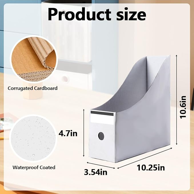 24 Pcs Cardboard Magazine File Holders Organizer Box Magazine Holder Sturdy Book Magazine Paper Organizer Storage Folder Holder for Home, Office, Desk and Shelves Supplies(White)