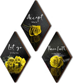 3 Pcs Yellow Rose Bathroom Wall Decor Flower Yellow Decor Inspirational Wooden Wall Art Office Wall Decor with Accept Let Go Have Faith Sign for Girl Women Bathroom Living Room Bedroom(yellow 12 x 7")