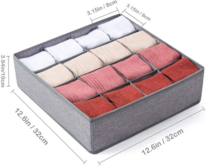Underwear Organizer with Drawer Dividers, Foldable Fabric Dresser Closet Organizers Bins, Bedroom Cabinet Organization and Storage Box for Baby Clothes, Undies, Ties，Sock-Dark Grey (24cell)