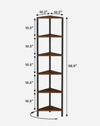 TUTOTAK Corner Shelf with LED Light, 6-Tier Corner Bookshelf for Small Space, Narrow Display Corner Shelf Stand with Storage Rack, for Living Room, Bedroom, Rustic Brown BS05BB006L