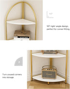 5 Tier Corner Shelf, Luxury Gold Corner Plant Stand with White Wood Shelves,Modern Metal Corner Bookshelf Display Rack,Premium Corner Storage Shelving Unit for Living Room,Bedroom,Bathroom