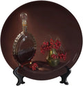 WineDecorative Plate Holder, 10 Inch, Red Wine Bottles and Fruits Round Display Plate, Home Wobble-Plate with Display Stand, for Kitchen Living Room Office Countertop Decor