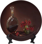 WineDecorative Plate Holder, 10 Inch, Red Wine Bottles and Fruits Round Display Plate, Home Wobble-Plate with Display Stand, for Kitchen Living Room Office Countertop Decor