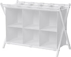 Luggage Rack for Guest Room, Folding Suitcase Stand with 6-Cube Fabric Storage Shelf, Luggage Holder, Steel Foldable Luggage Stand for Guest Room, Bedroom, Hotel, White