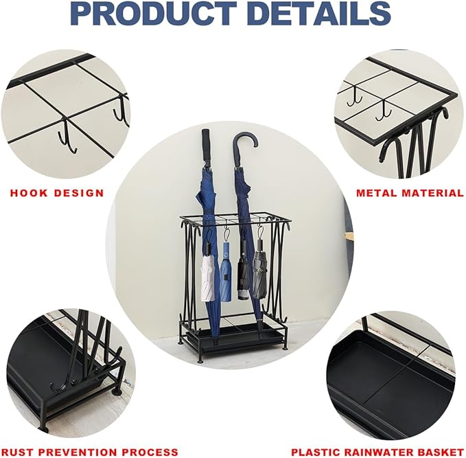 Umbrella Holder, Umbrella Stand Indoor Entryway, Umbrella Holder Outdoor, Umbrella Rack, Metal, Black