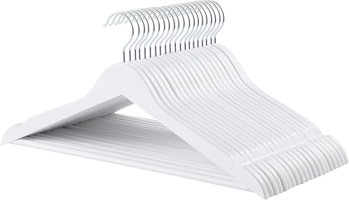 Amazon Basics Durable Wooden Clothes Hangers, 20-Pack, White