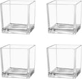 Square Glass Vases Set of 4, 4"x 4"x 4" Flower Vases for Centerpieces, Clear Glass Vase for Flowers, Small Vase for Wedding, Party, Home Office Decoration