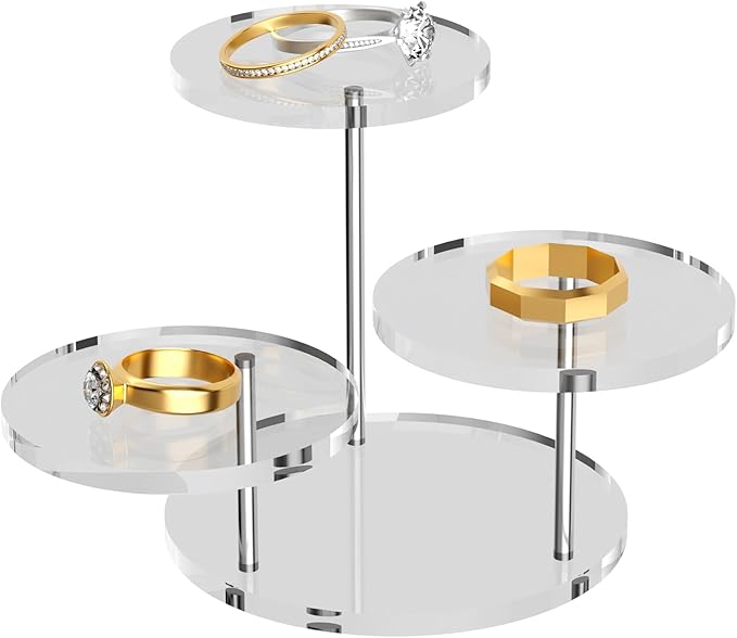 Round Acrylic Display Riser Stands, 3 Tier Jewelry Display Stands for Rings Earrings Mini Figurines 2 Pack(Clear)