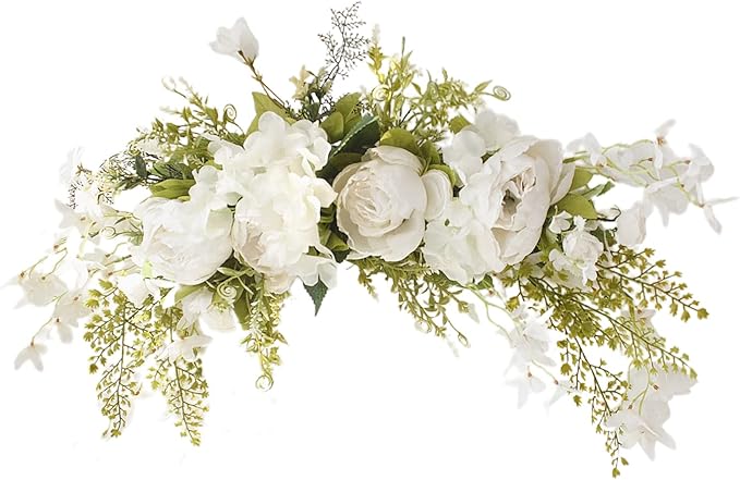 DULRLLY Artificial Peony Flower Swag, 30 in Wedding Arch Flowers, Faux Floral Swag for Lintel, Over The Door Decorative Swag, Rustic Artificial Floral Swag for Home Decor (2)