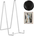 Large Plate Holder Display Stand - 10 inch Tall Plate Stands for Display - Metal Picture Frame Stand - Big Tabletop Easel Stand for Decorative Plates | Platter | Book | Plaque | Tile - 2 Pack - Silver