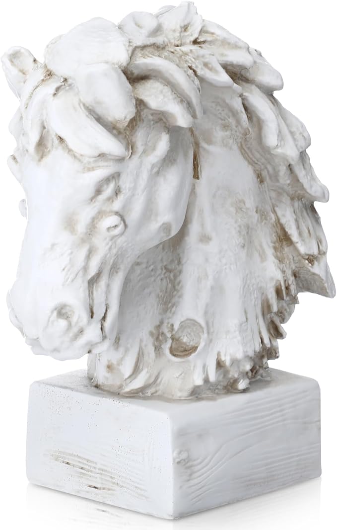 SiliFine Horsehead Resin Sculpture Beige Wood-Look Horses Head Decorative Statue Farmhouse Tabletop Resin Home Decor Statue Accent for Mantel, Entryway, Foyer & Living Room