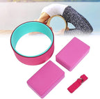 4pcs Yoga Wheel Set with Yoga Block, Stretch Belt and Strap, Premium EVA Foam Back Pain Relief Fitness Kit for Deep Stretching, Home Gym and Yoga Practice