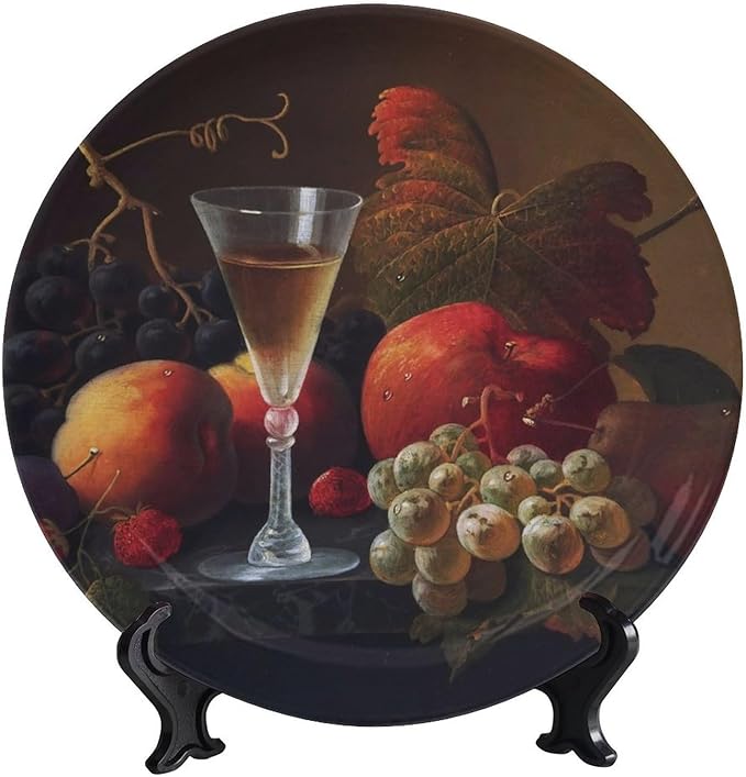WineDecorative Plate Holder, 10 Inch, Fruits and Wine Round Display Plate, Home Wobble-Plate with Display Stand, for Kitchen Party Coffee Table Decor Art