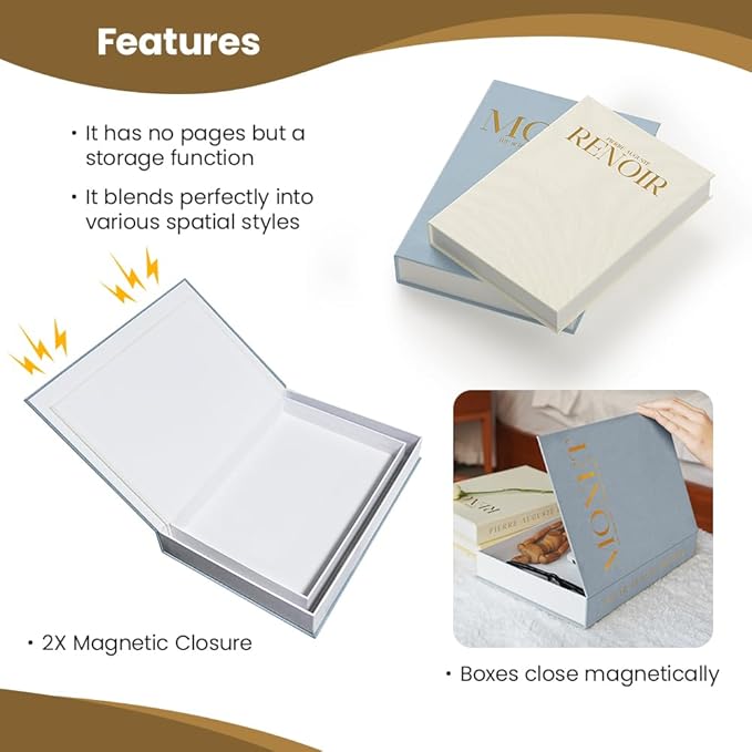 Aesthetic Decorative Books - Set of 2 Linen Fake/Faux Books Enhance Your Bookshelf, Coffee Table, Living Room, Bedside Table or Mantle, Stackable Modern Home Decor, Photo Storage and as a Keepsake Box