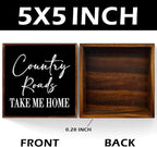 Country Roads, County Home Farmhouse Decor - Wooden Box Sign, Rustic Wood Plaque for Home, Kitchen, Bathroom - Black