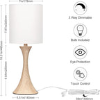 Bedside Touch Lamp, 3 Way Dimmable Touch Control Table Lamp, Wood Grain Farmhouse Table Lamp, Modern Nightstand Lamp with White Shade for Bedroom, Dorm, Office, 3000K LED Bulb Included