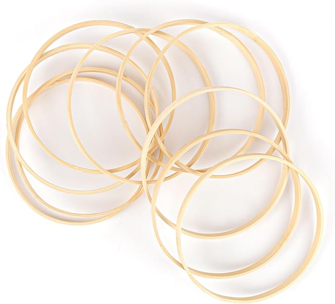 Framendino, 10 Pack 6 Inch Wooden Bamboo Hoops Wreath Rings for DIY Wedding Decor Dream Catcher Wall Hanging Crafts