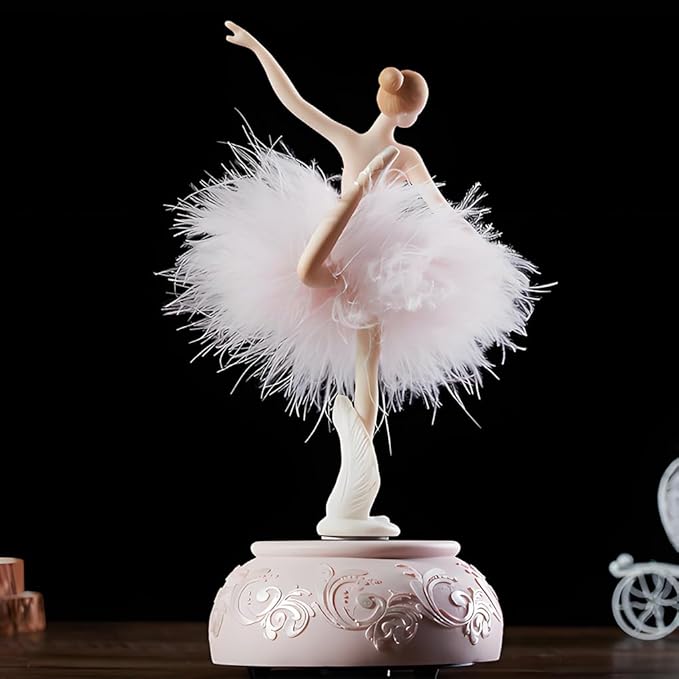 Briskfeel Enchanting Ballerina Music Box Ballerina Rotates with Mechanical Movement - Swan Lake Melody, Feathered Tutu Musical Box for Elegant Home Decor and Gift (6# Ballet Pink)